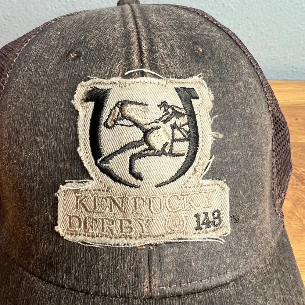 AHEAD Kentucky Derby 143 Cap Hat Distressed Mesh Brown Trucker Snapback